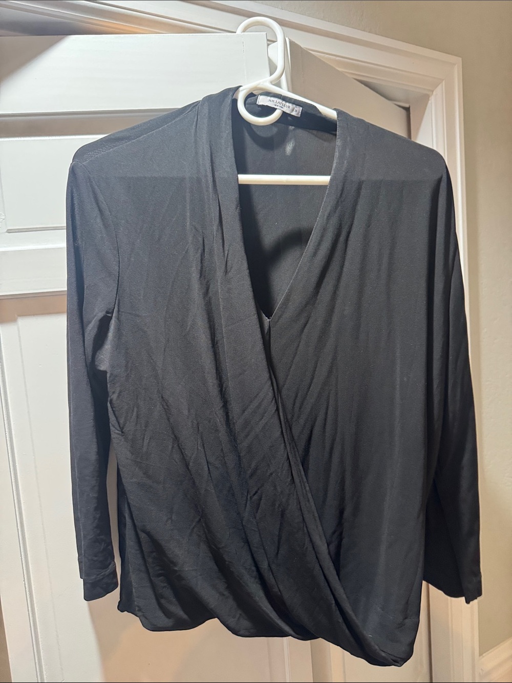 MM. LaFleur Black Draped Wrap-Front Deneuve Blouse